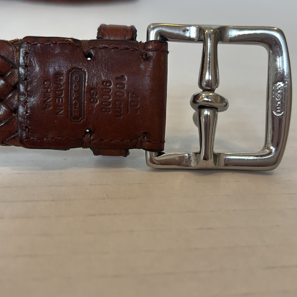 Coach Men's Brown Leather Braided Belt w/Silver Buckle Size 40 - Picture 4 of 6